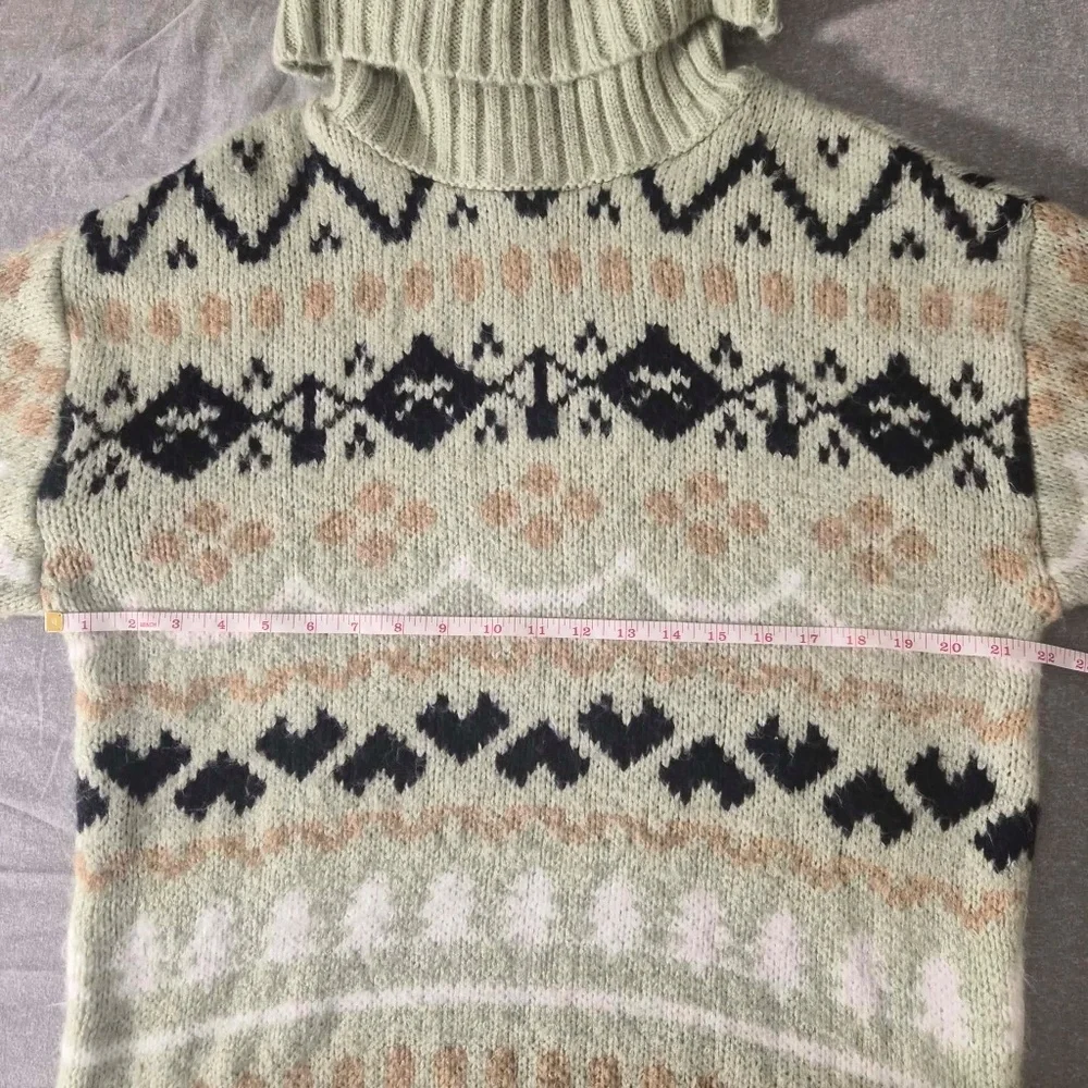 Anthropologie Fair Isle Nordic Scandinavian Mint Green Southwestern Long Sweater